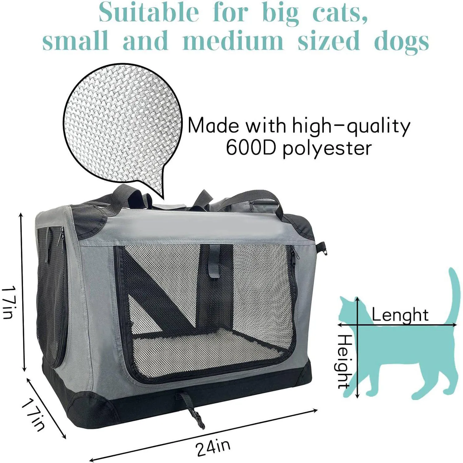 Guacal Grande para Mascotas Plegable y Transpirable con Acceso Superior