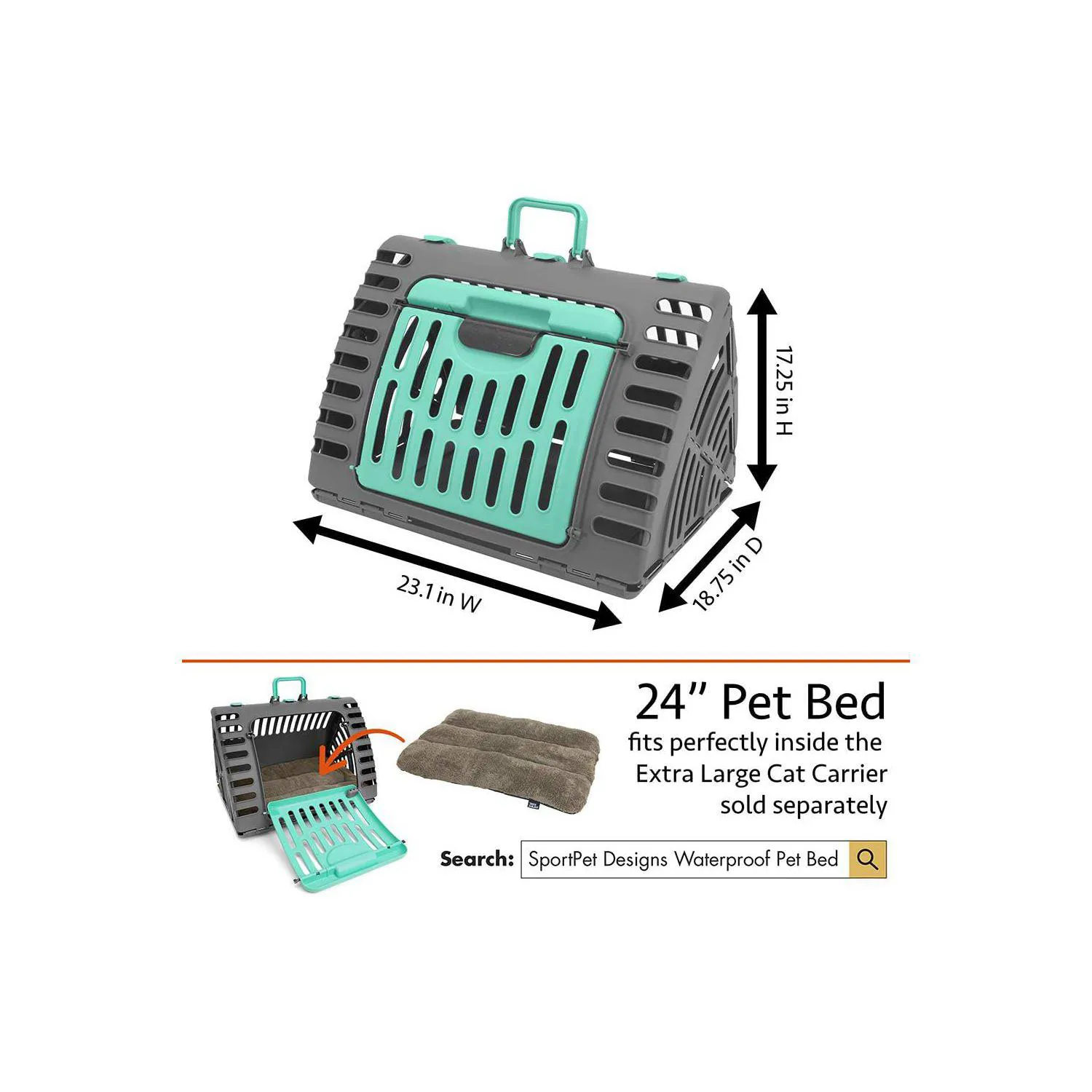 Guacal XL Plegable Para Mascotas SportPet Con Cama Impermeable Incluida 7