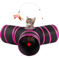 Túnel Plegable de 3 Vías Love's Cabin para Gatos con Bola Colgante y Mirilla Color Rojo