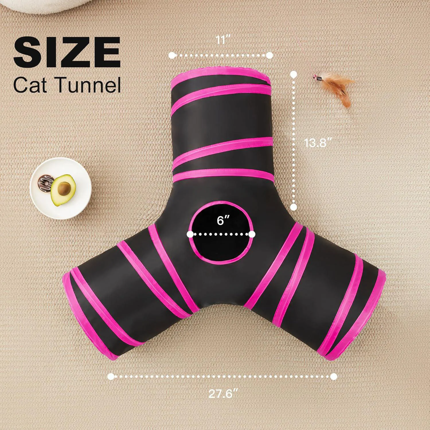 Túnel Plegable de 3 Vías Love's Cabin para Gatos con Bola Colgante y Mirilla Color Rojo 5