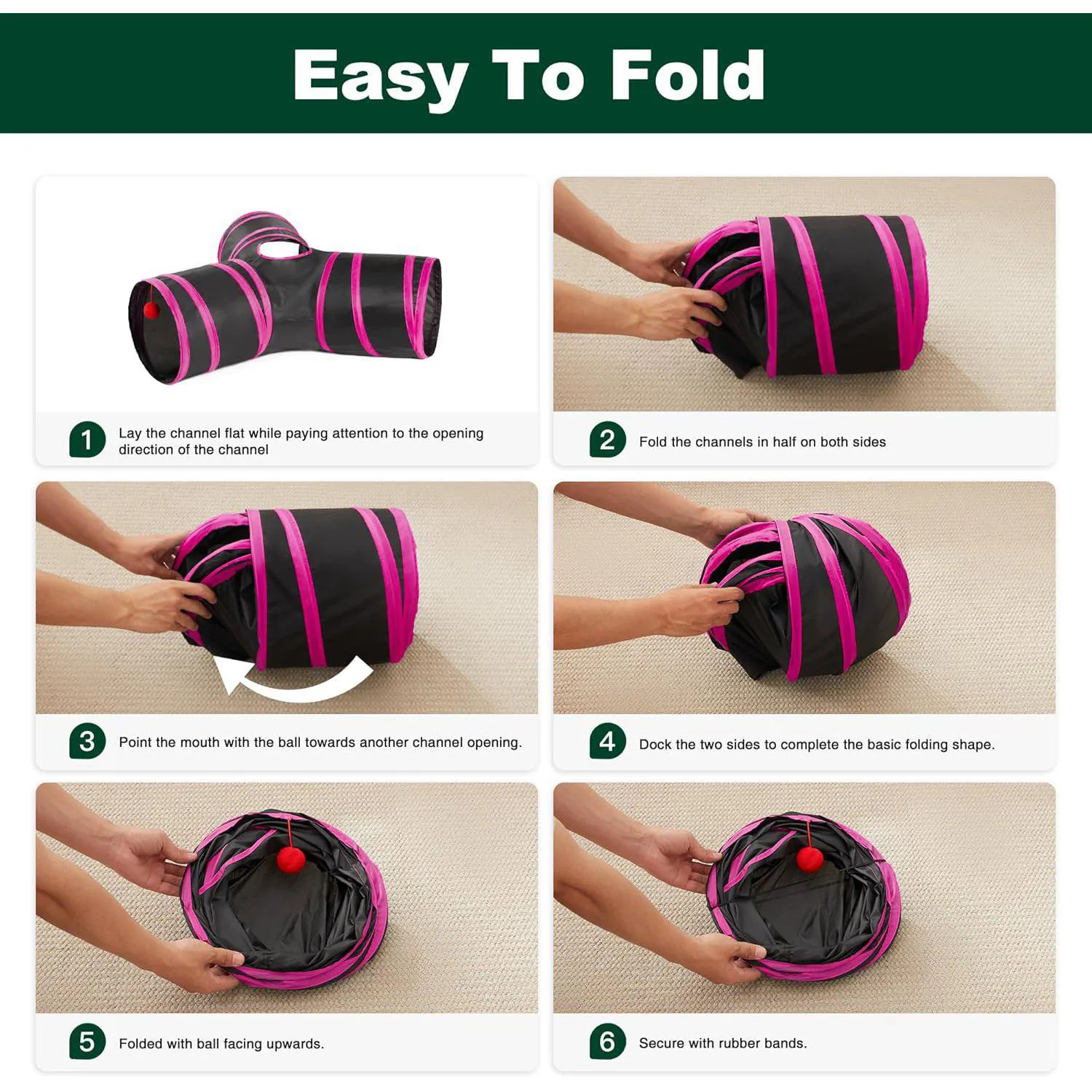 Túnel Plegable de 3 Vías Love's Cabin para Gatos con Bola Colgante y Mirilla Color Rojo 6