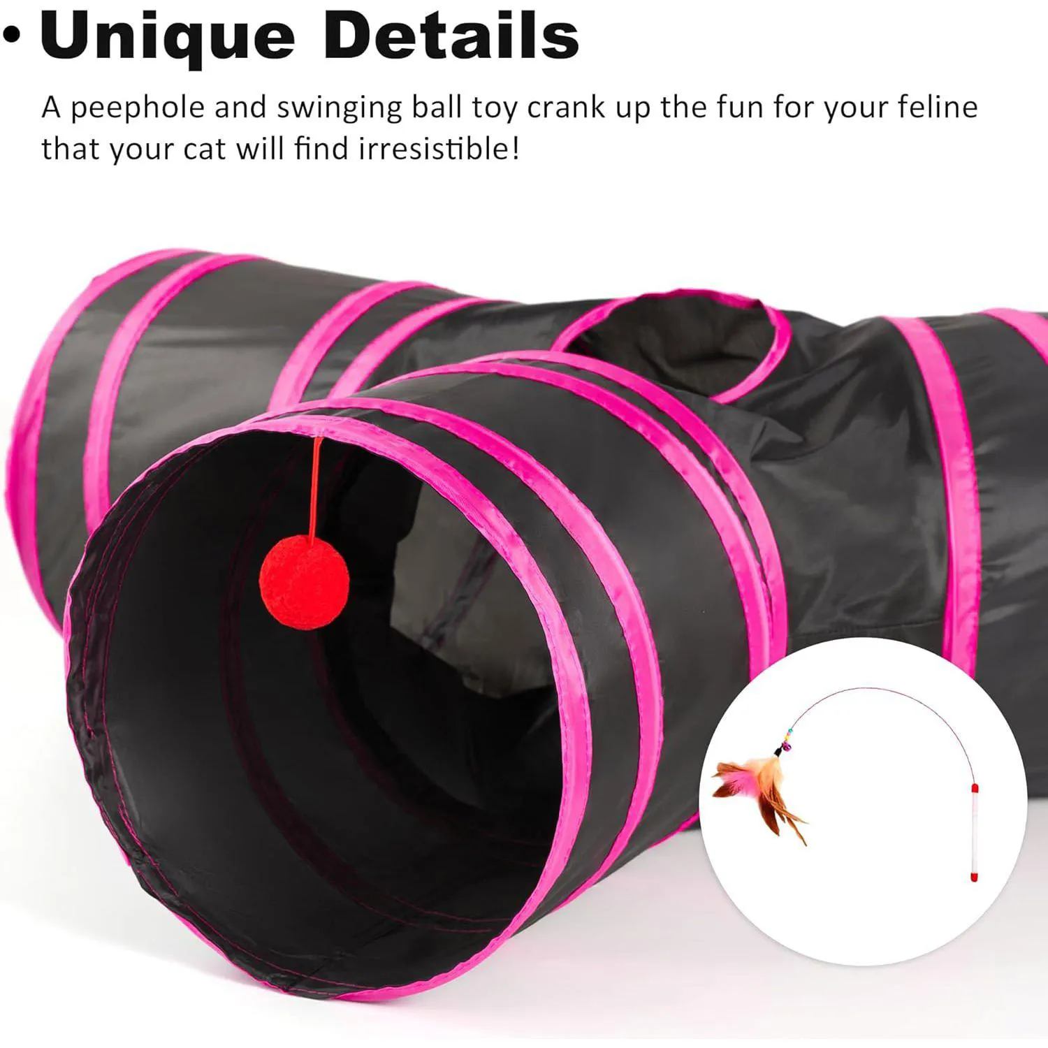 Túnel Plegable de 3 Vías Love's Cabin para Gatos con Bola Colgante y Mirilla Color Rojo 7