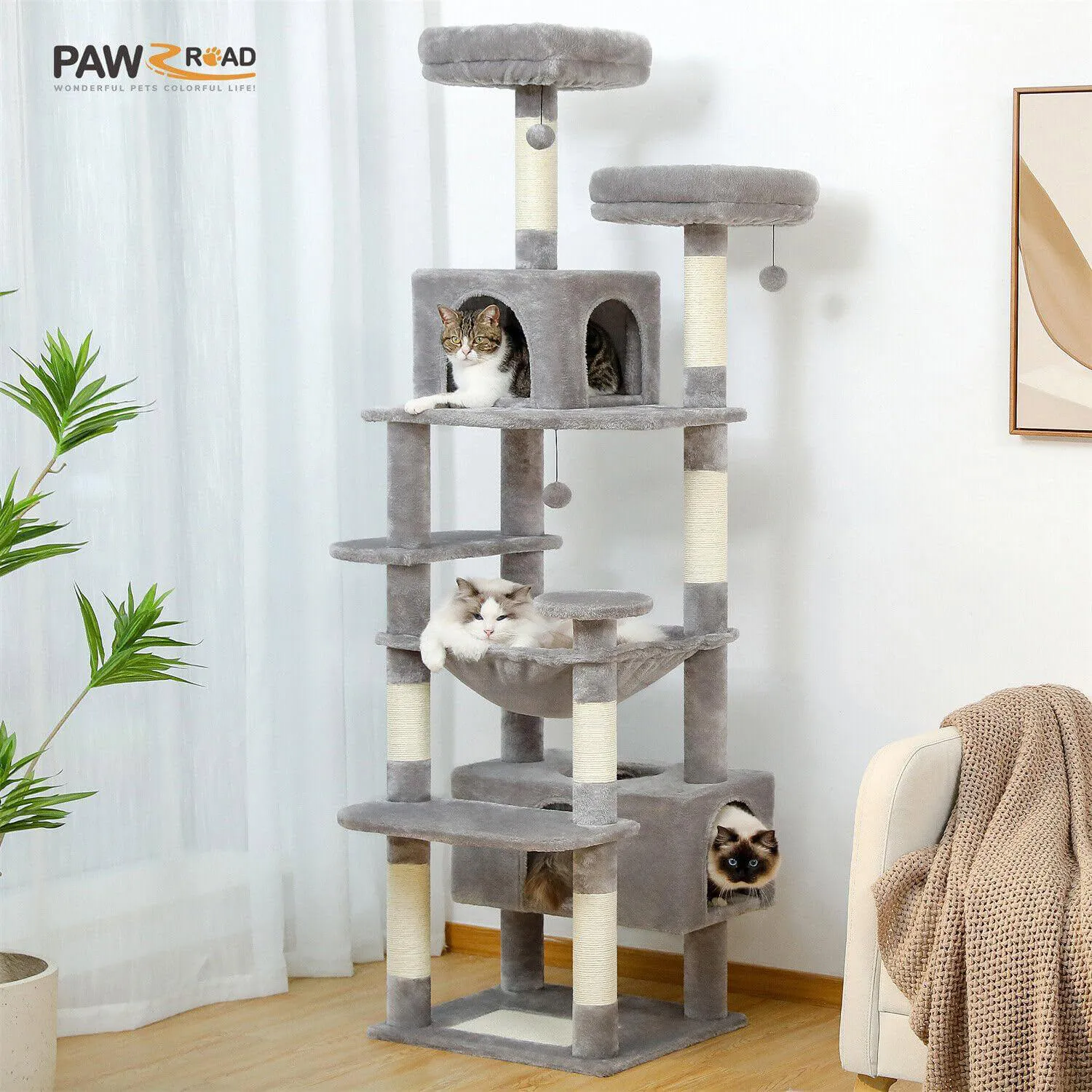 Gimnasio para Gatos PAWZ Road de 183 cm con Condominio y Hamaca
