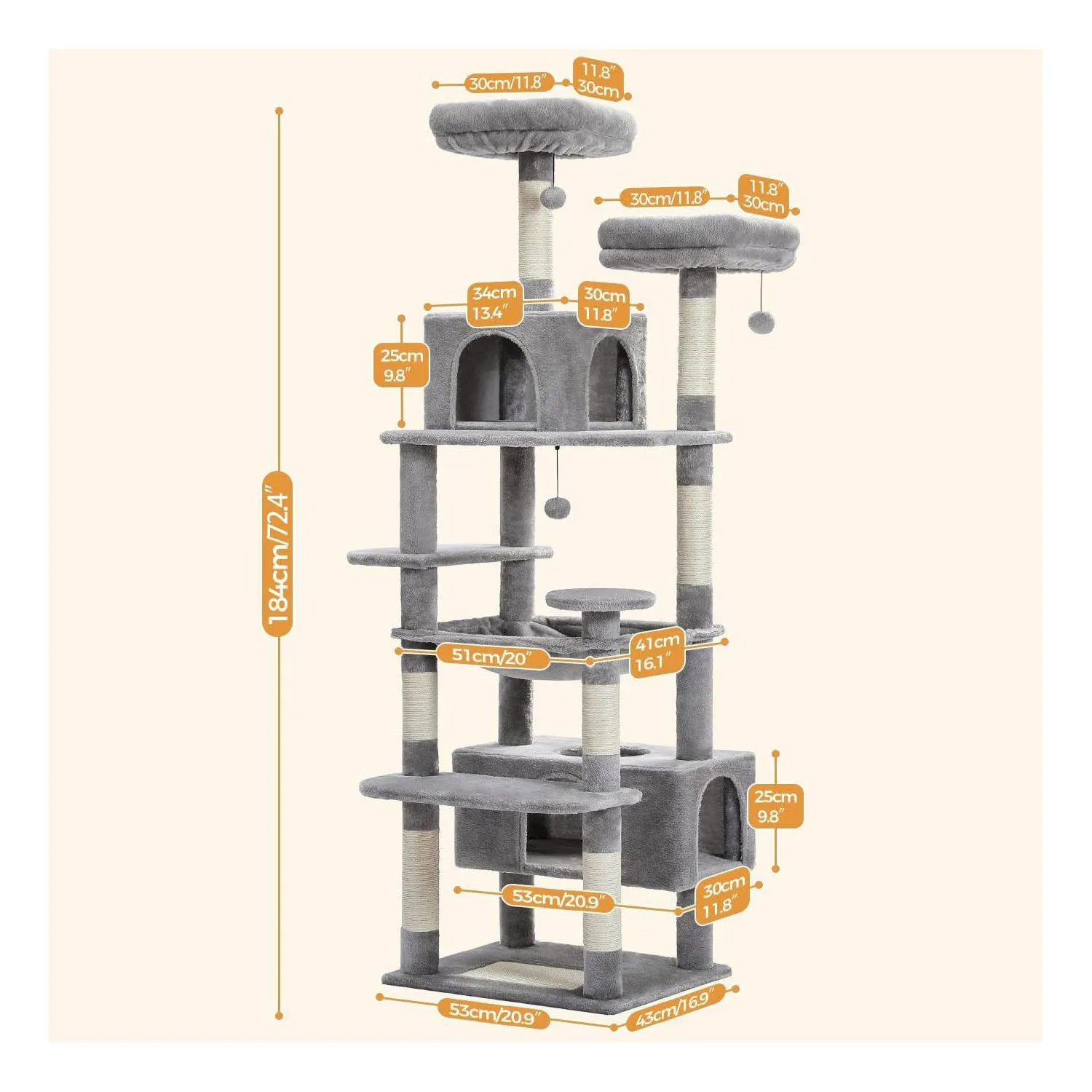 Gimnasio para Gatos PAWZ Road de 183 cm con Condominio y Hamaca 6