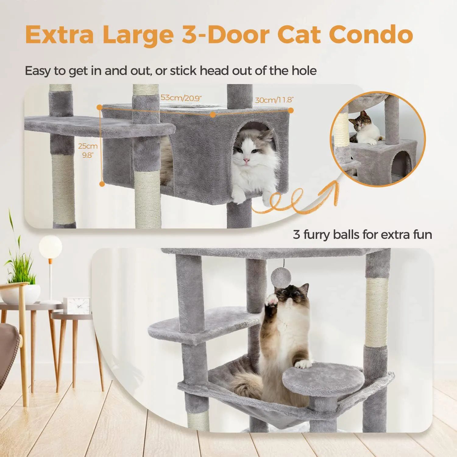 Gimnasio para Gatos PAWZ Road de 183 cm con Condominio y Hamaca 7