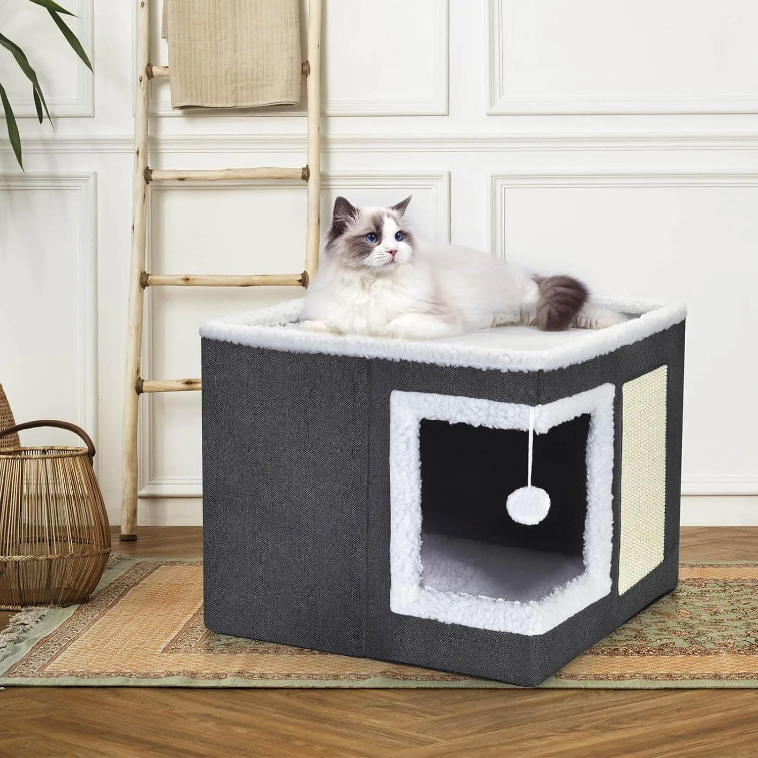 Cama Para Gatos Con Cojín Para Rascar Y Cubo Escondido