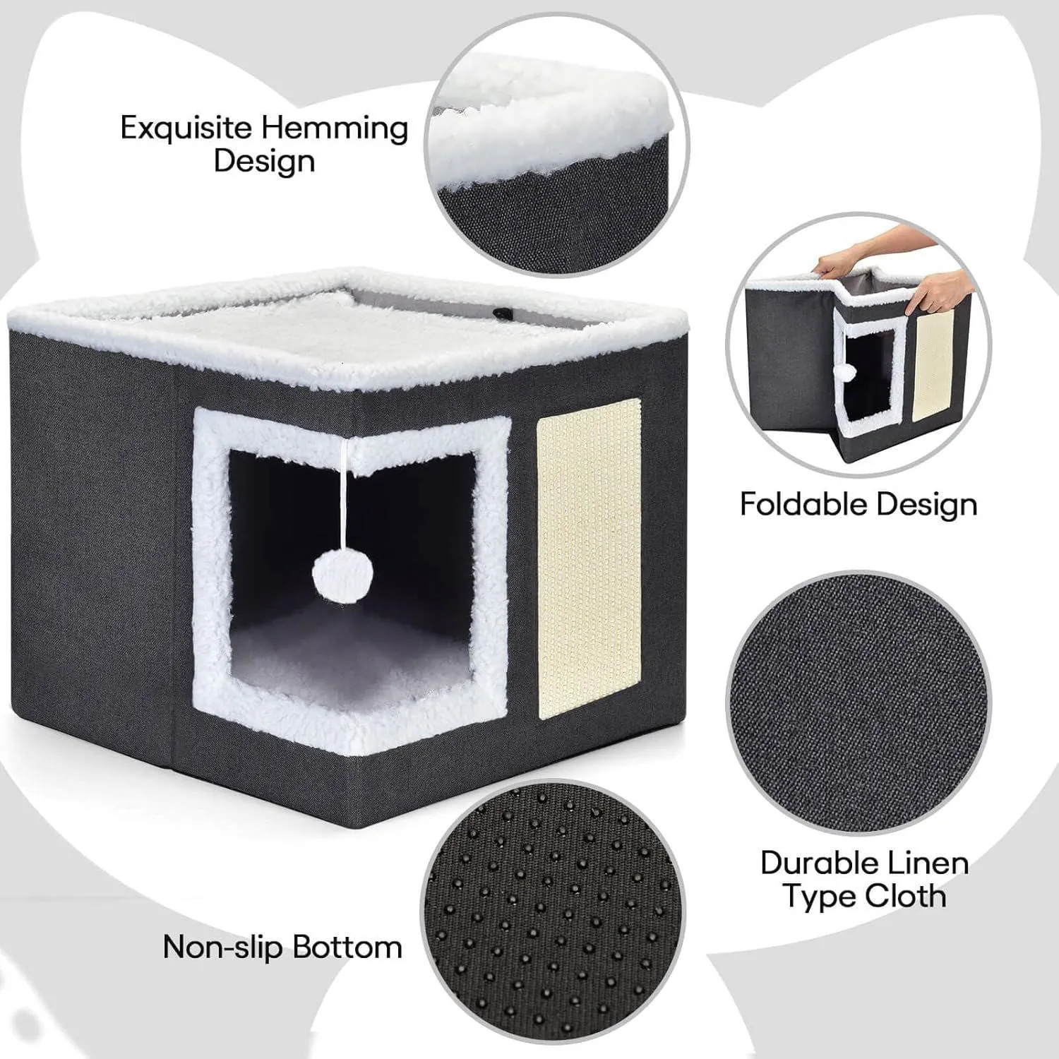 Cama Para Gatos Con Cojín Para Rascar Y Cubo Escondido 3