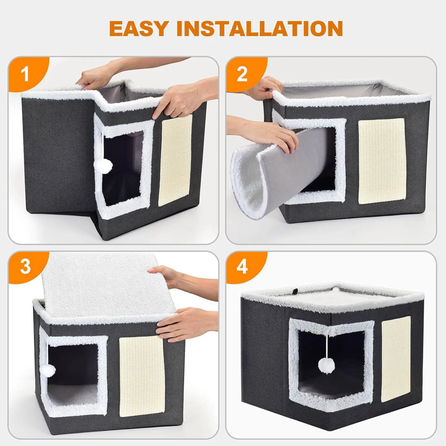 Cama Para Gatos Con Cojín Para Rascar Y Cubo Escondido 7