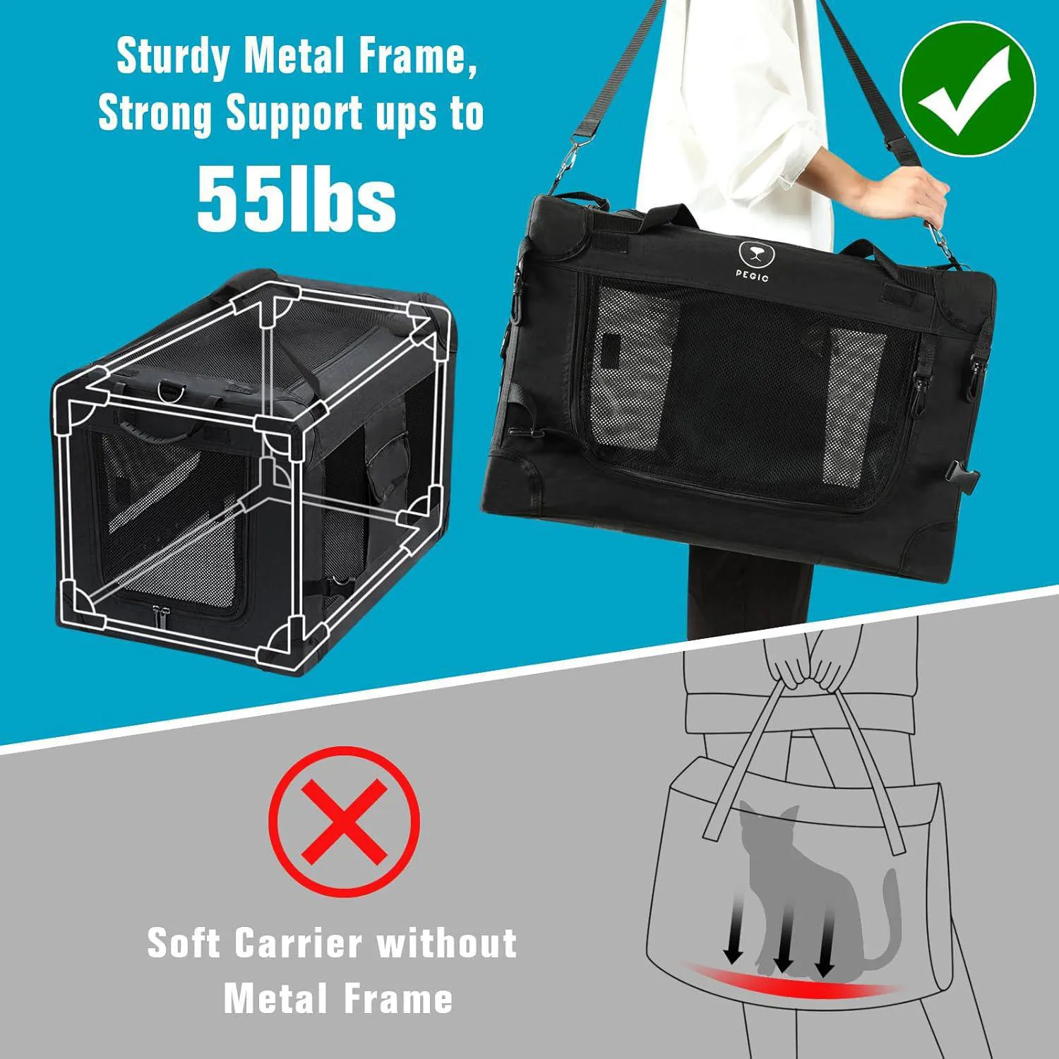 Guacal XL Para Gatos Y Perros Hasta 23 Kg Plegable Portátil Y Seguro 3