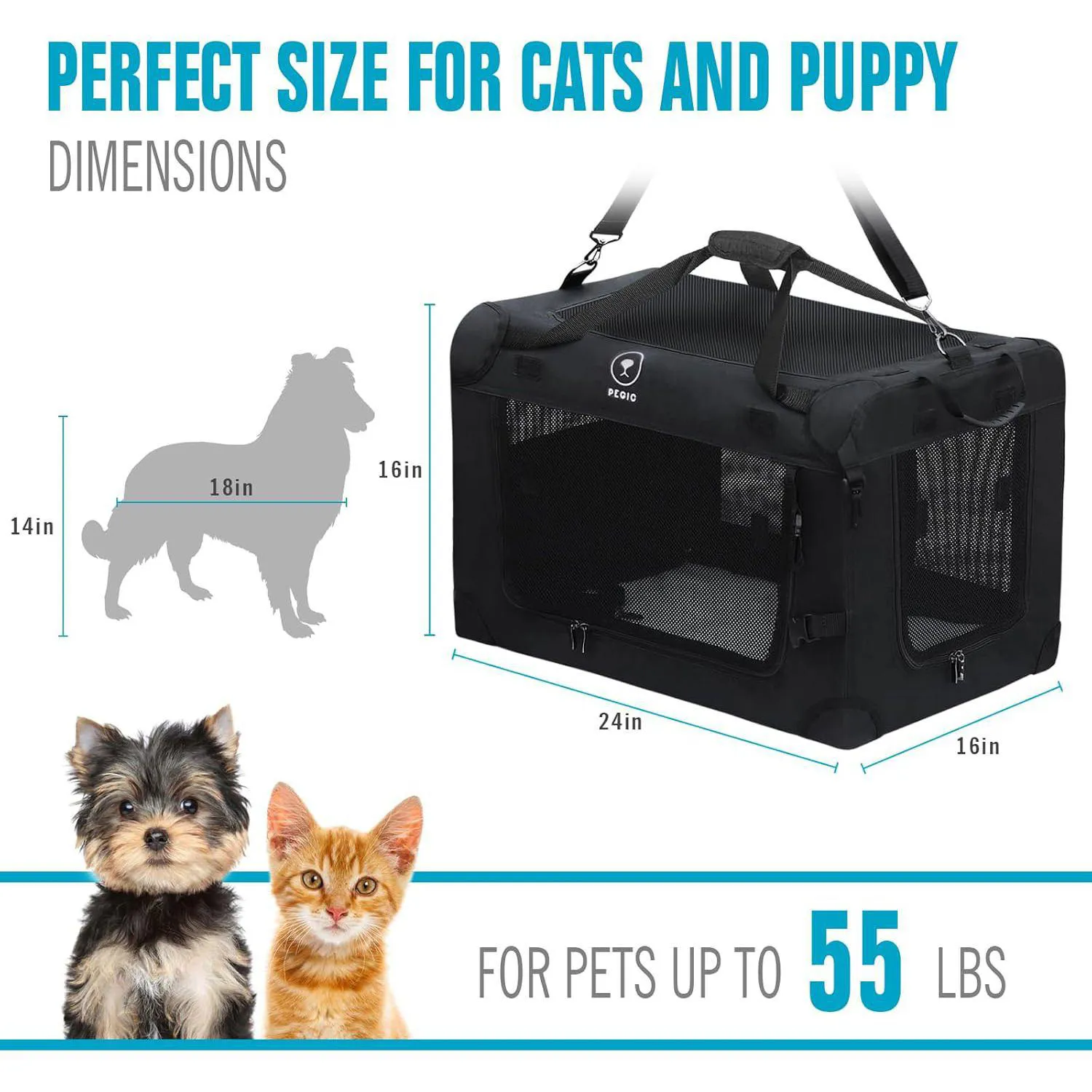 Guacal XL Para Gatos Y Perros Hasta 23 Kg Plegable Portátil Y Seguro 8