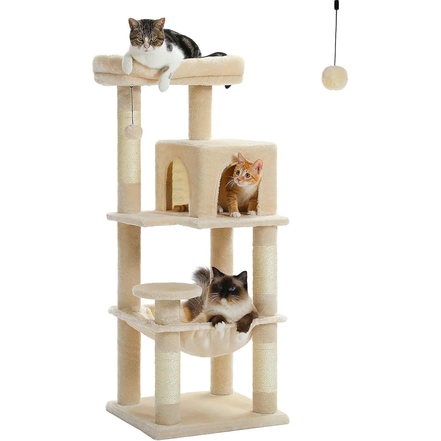 Gimnasio para Gatos de 5 Niveles PETEPELA con Hamaca Grande y Marco Metálico con Altura de 116 cm