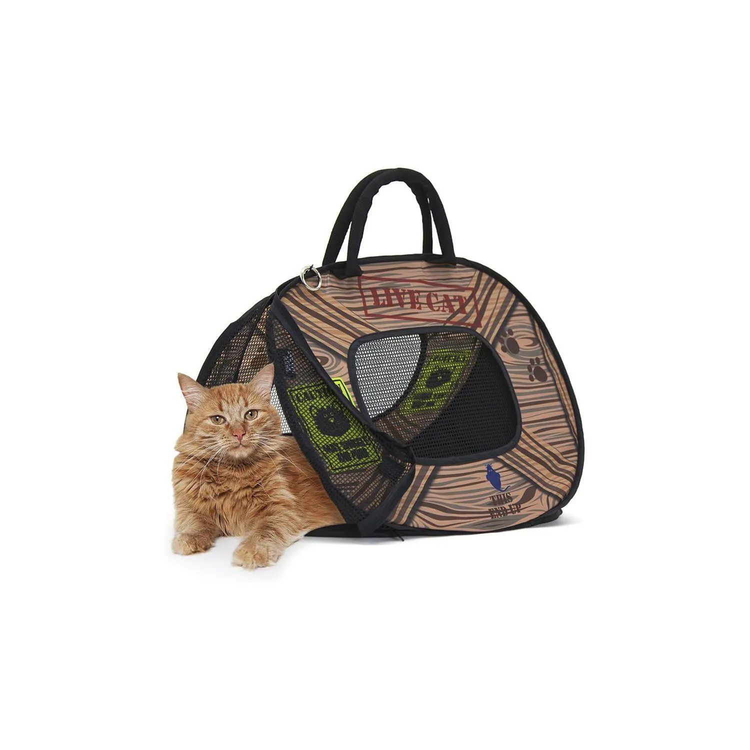 Guacal Plegable Para Mascotas Liviano Con Malla Y Estampado Divertido