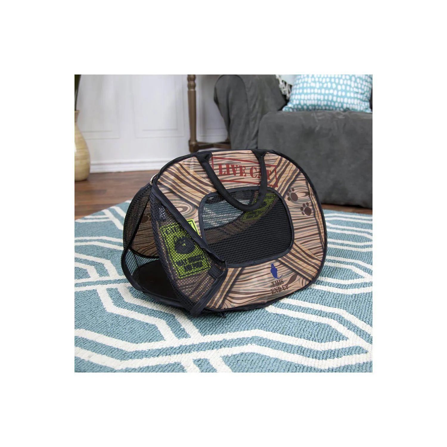 Guacal Plegable Para Mascotas Liviano Con Malla Y Estampado Divertido