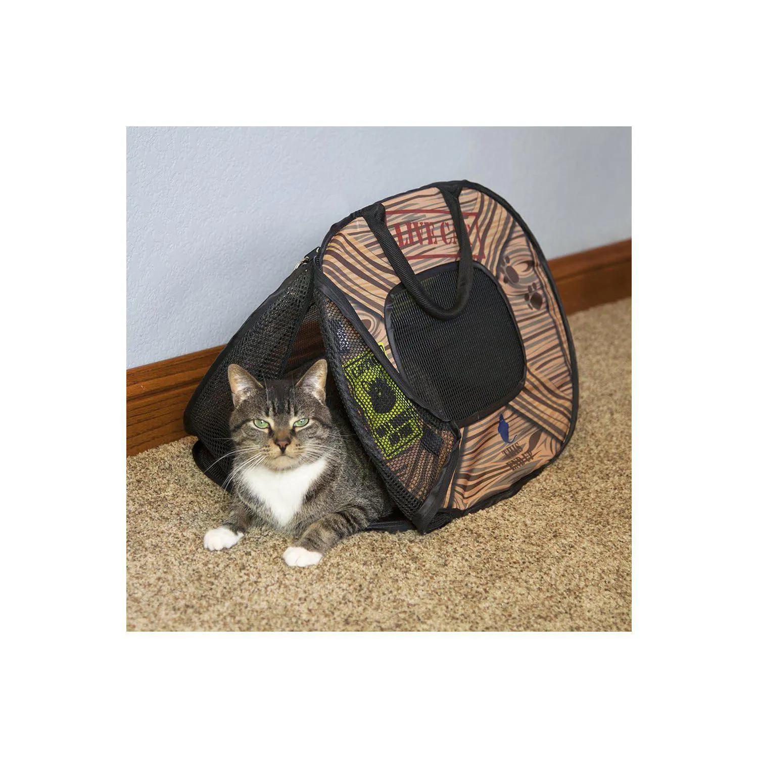 Guacal Plegable Para Mascotas Liviano Con Malla Y Estampado Divertido 4