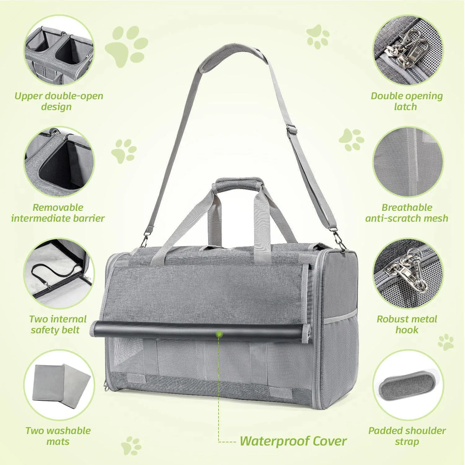 Guacal Grande Plegable Para Mascotas de Hasta 17 Kg con Doble Compartimento 3
