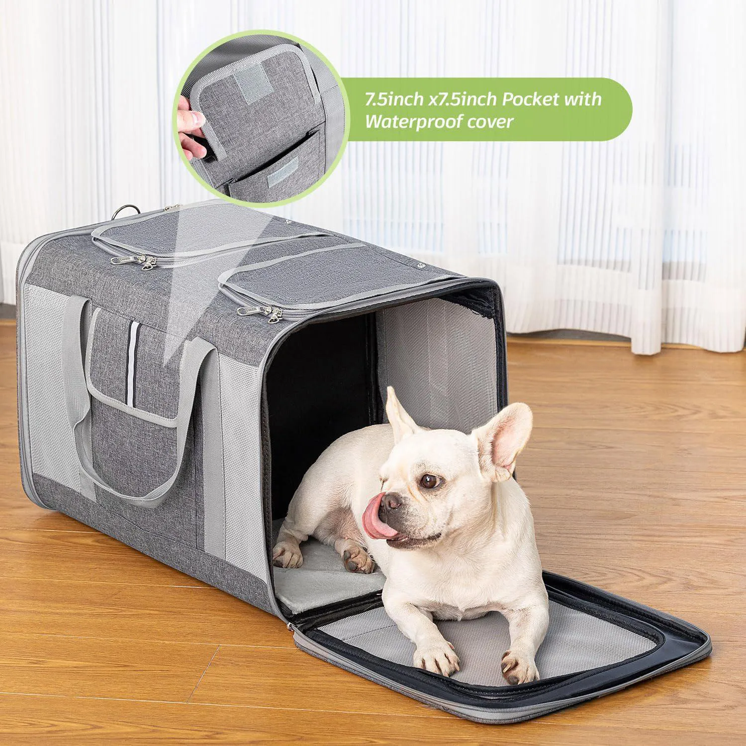 Guacal Grande Plegable Para Mascotas de Hasta 17 Kg con Doble Compartimento 4