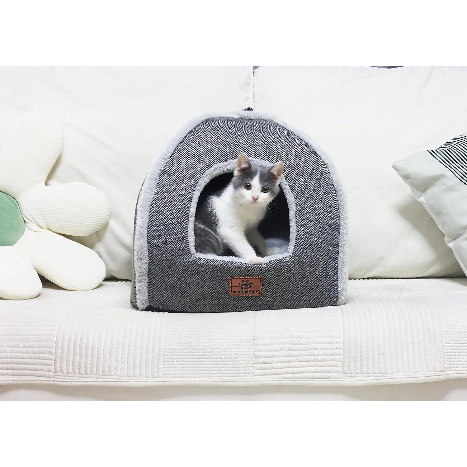 Cama Cueva Para Gatos WINDRACING Interior Con Cojín Lavable Y Diseño Plegable 6