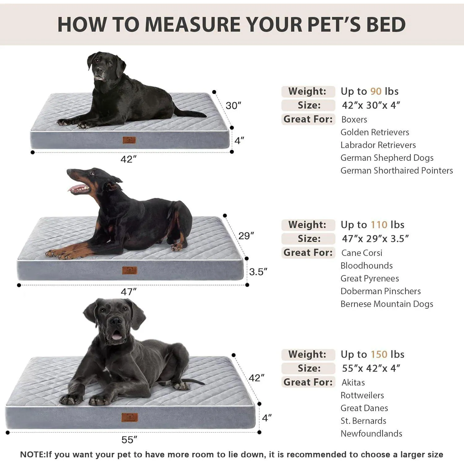 Cama Ortopédica WNPETHOME para Perros Grandes Lavable Impermeable 107 cm 6