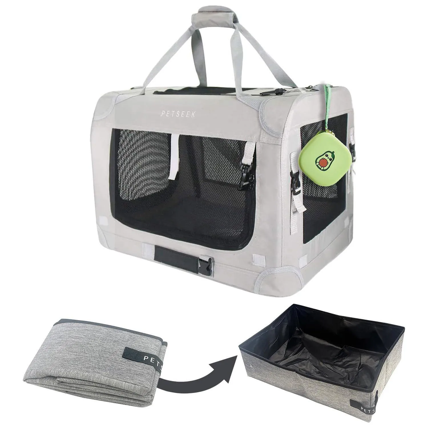 Guacal Extra Grande para Mascotas con Caja de Arena y Cuencos Plegables