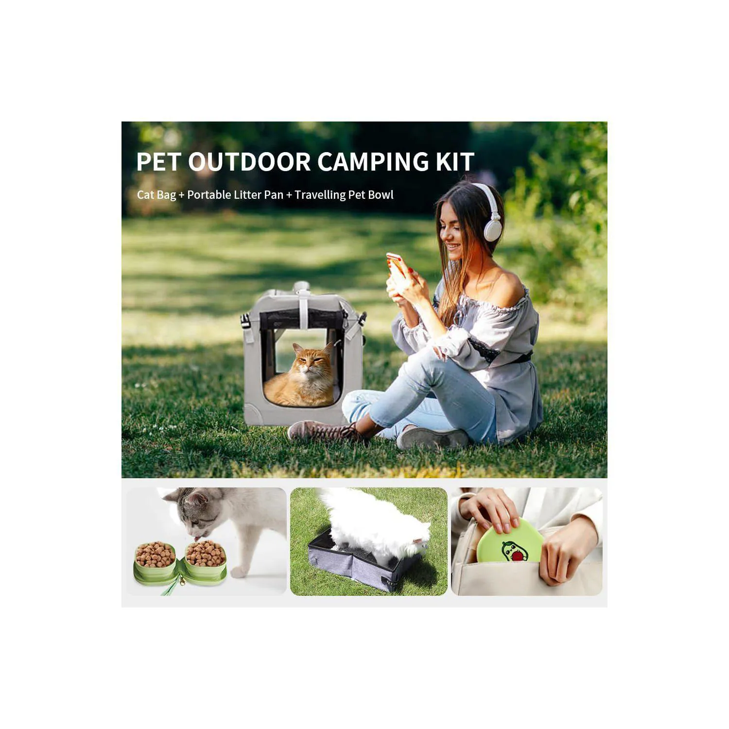 Guacal Extra Grande para Mascotas con Caja de Arena y Cuencos Plegables