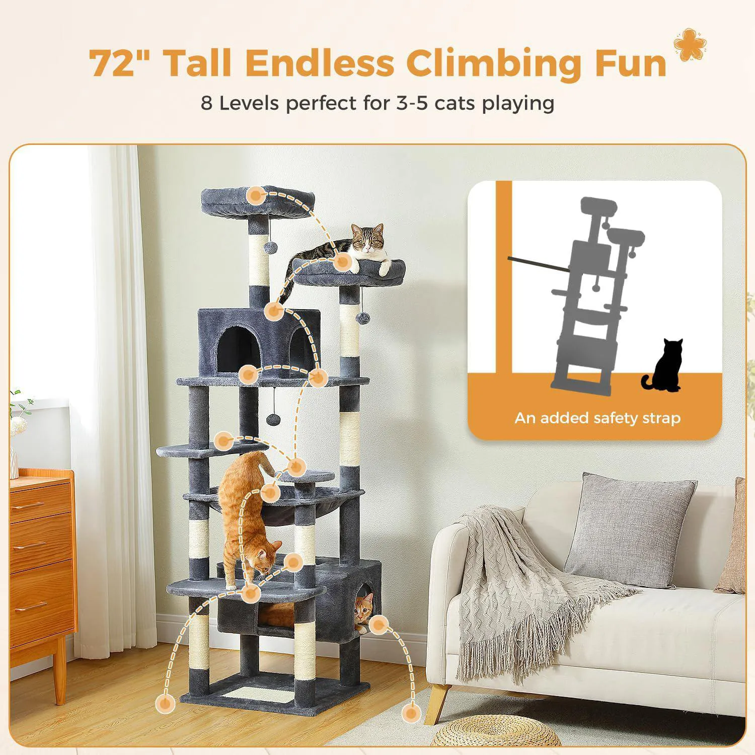 Gimnasio para Gatos PAWZ Road de 184 cm con Cama y Perchas 6