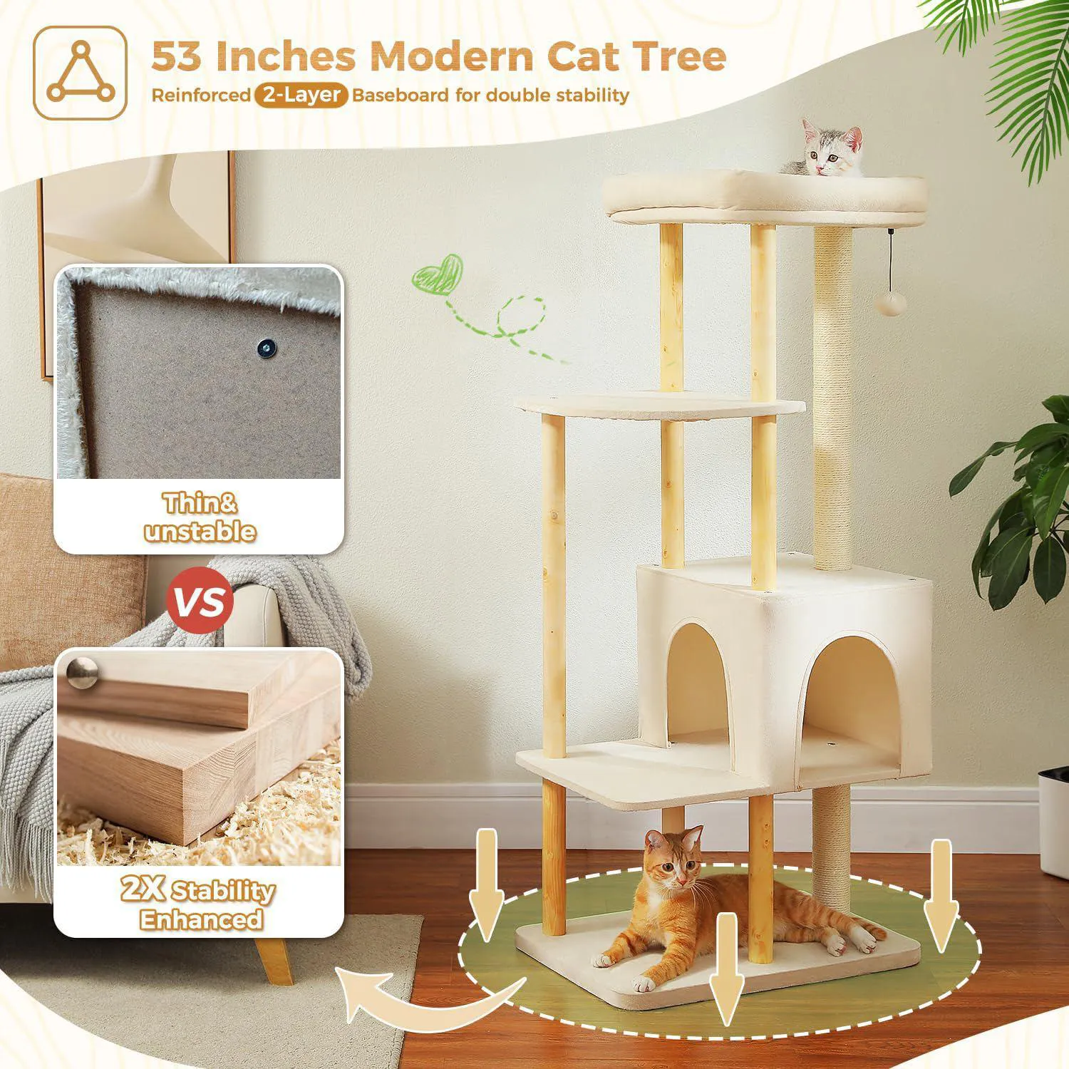 Gimnasio para Gatos PAWZ Road en Madera de 135 cm con Postes y Cama 6