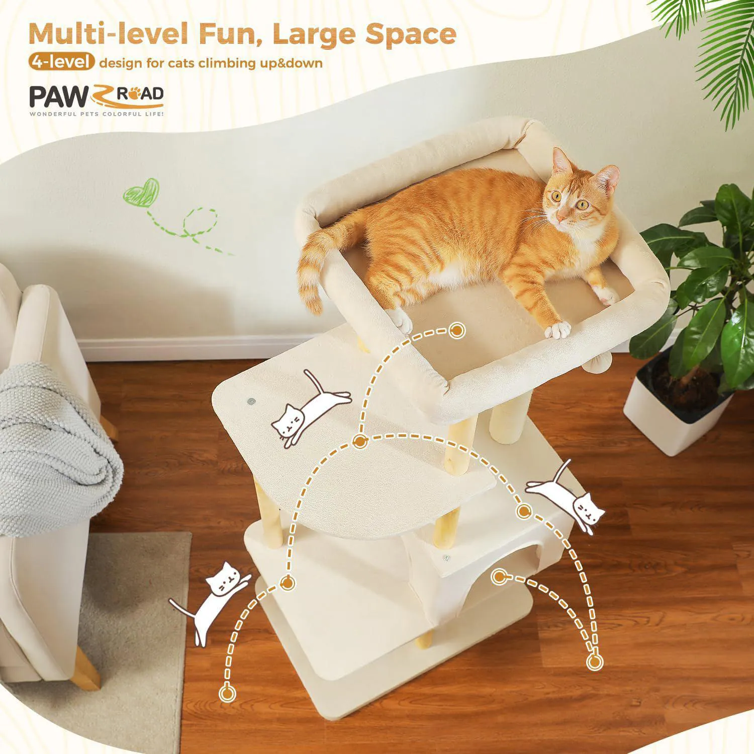 Gimnasio para Gatos PAWZ Road en Madera de 135 cm con Postes y Cama 7
