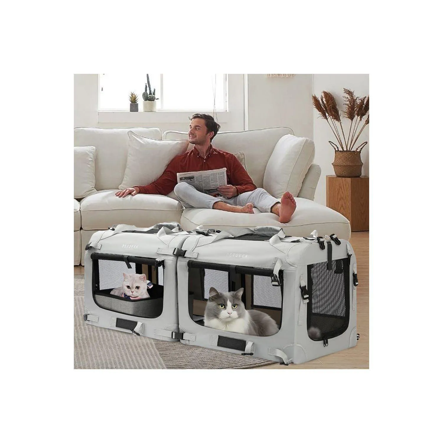 Guacal Plegable Extra Grande Para Mascotas Con Caja De Arena Y Cuencos 8
