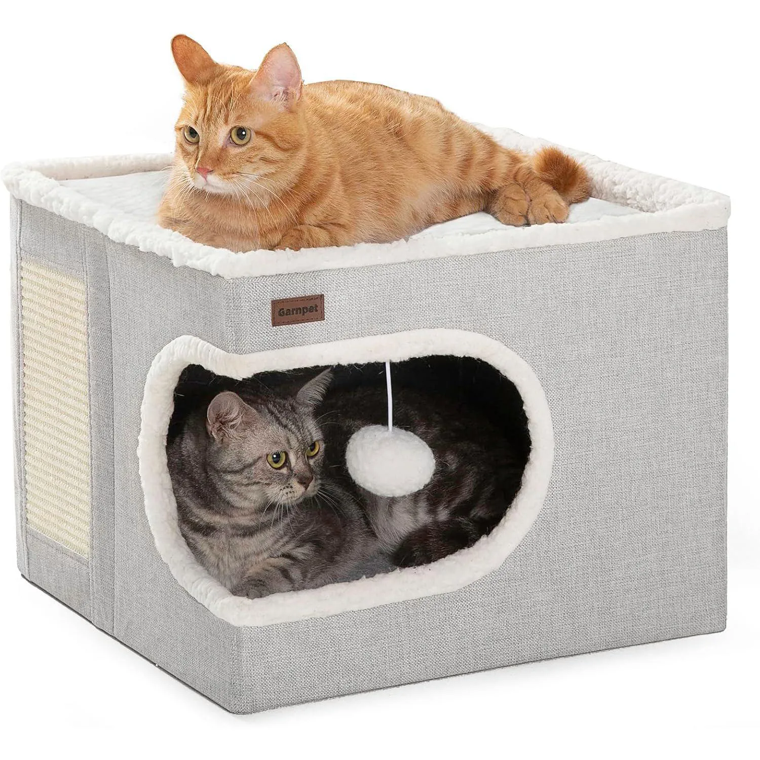 Cama Cubo para Gatos Garnpet con Rascador y Juguete Colgante