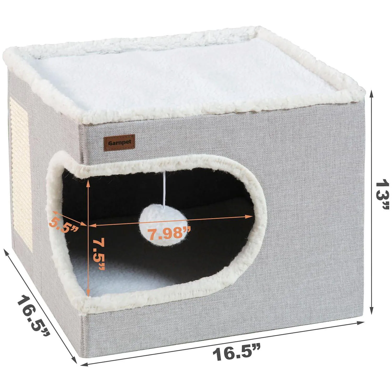 Cama Cubo para Gatos Garnpet con Rascador y Juguete Colgante