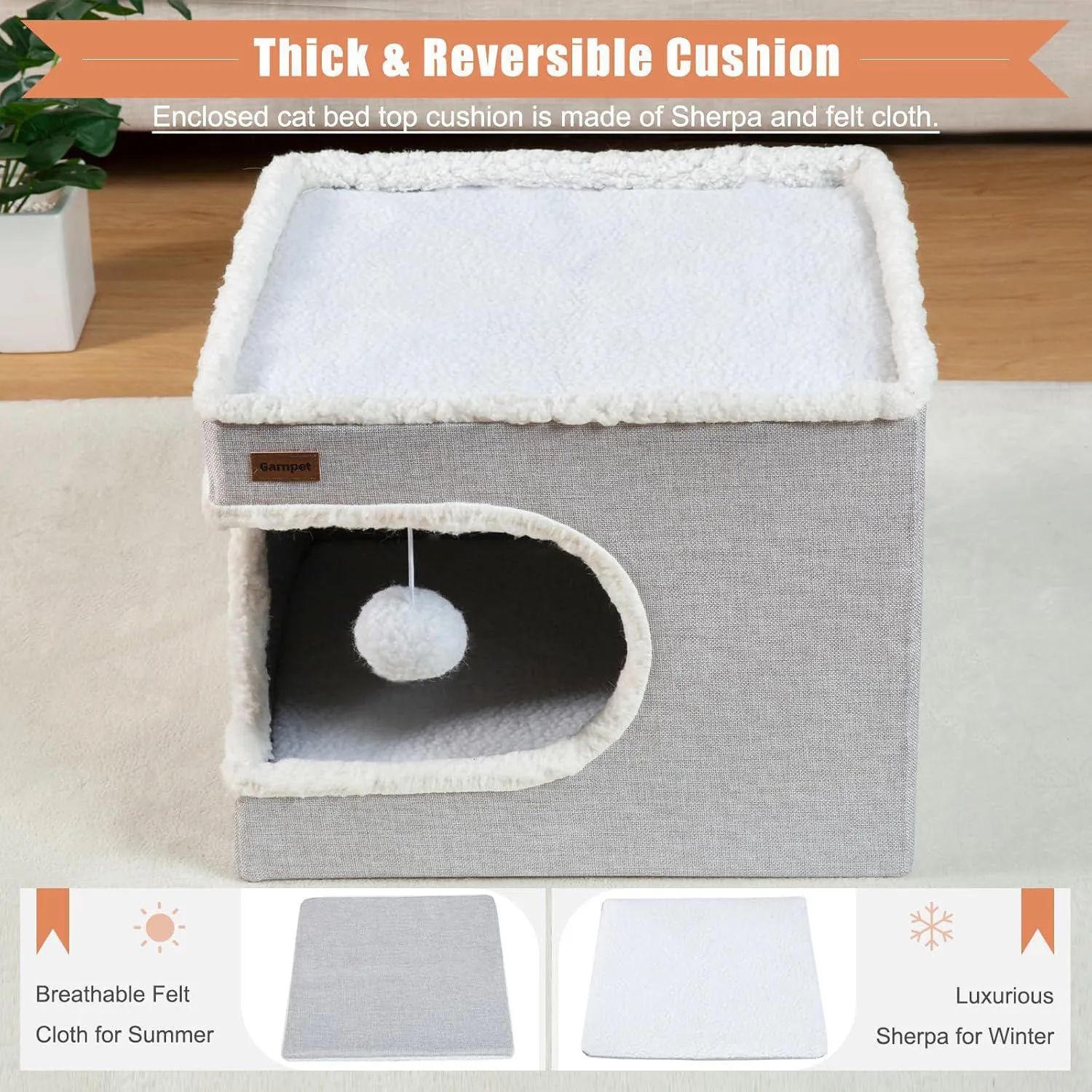 Cama Cubo para Gatos Garnpet con Rascador y Juguete Colgante 3