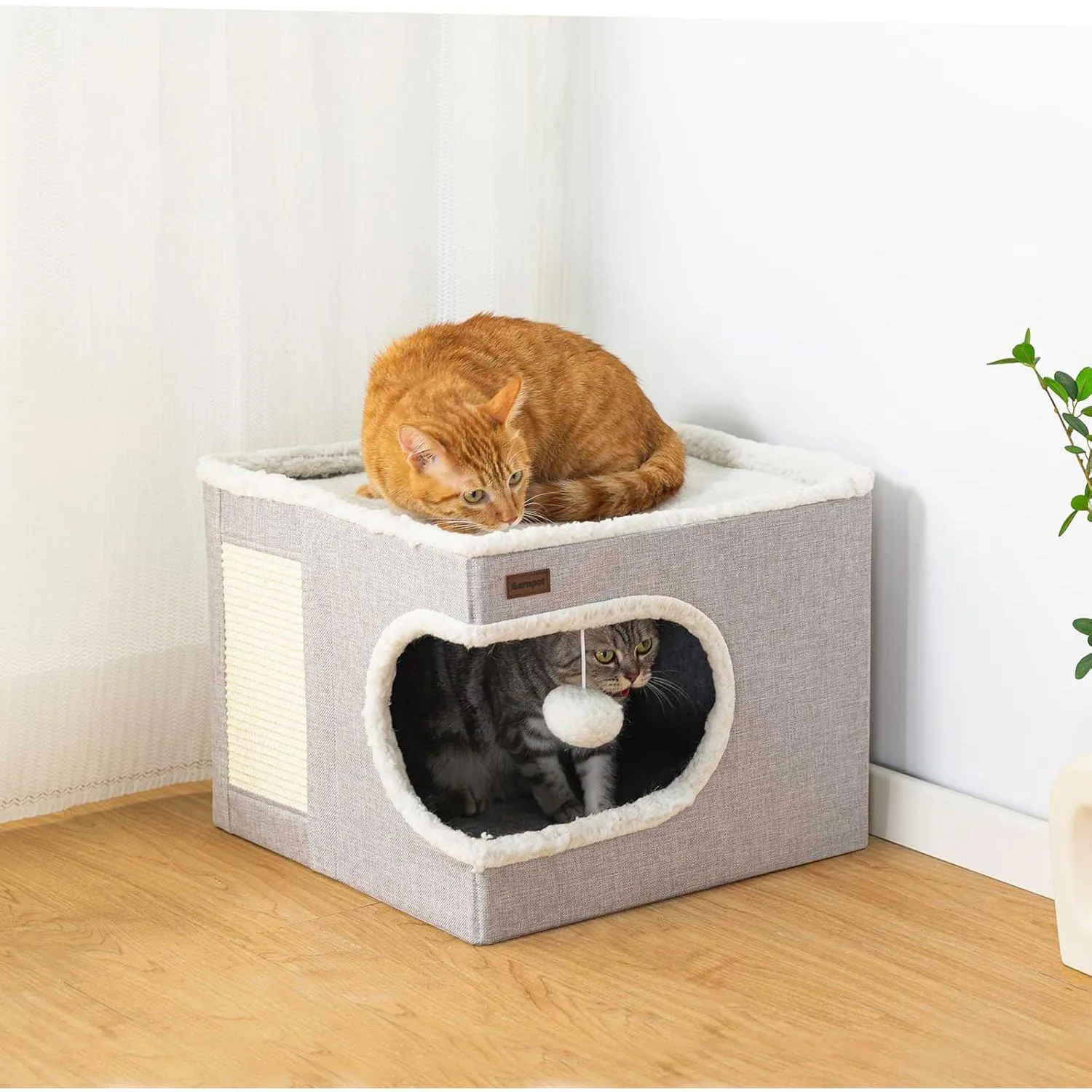 Cama Cubo para Gatos Garnpet con Rascador y Juguete Colgante 5
