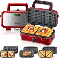 Waflera y Sanduchera FOHERE 3 en 1 con Placas Extraíbles y Control de Temperatura