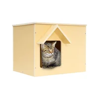 Casa Exterior para Gato Objoy de Madera Plástica con Aislamiento y Puerta de Escape