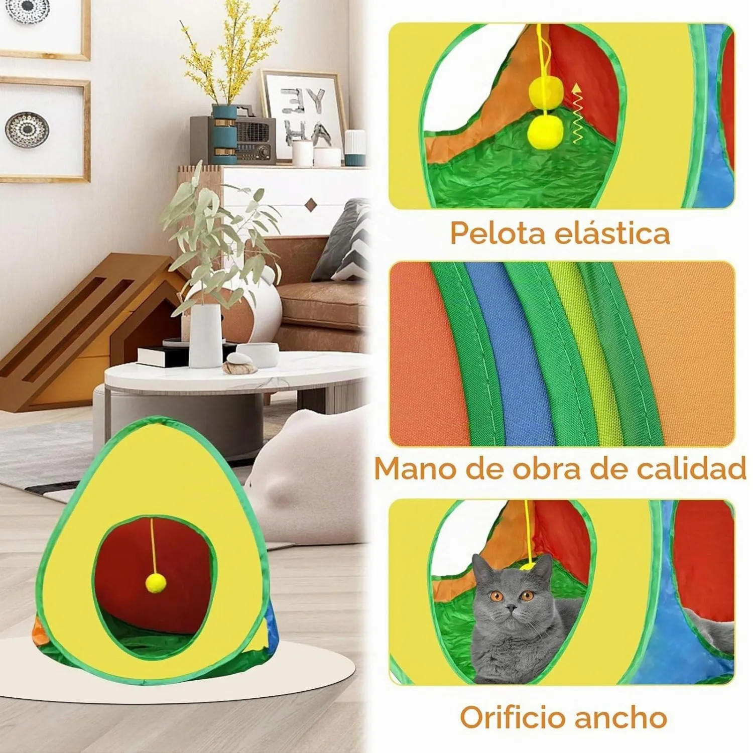Carpa para Gatos Andiker con Pelota Colgante y Tres Entradas 4
