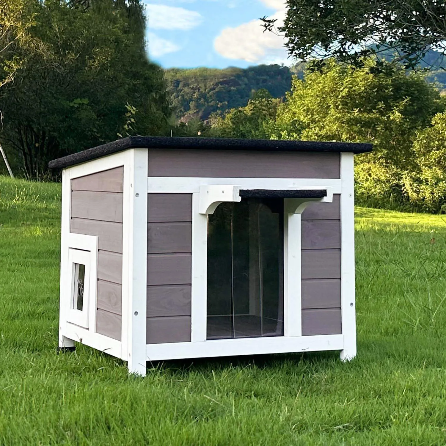 Casa de Madera para Gatos al Aire Libre con Aislamiento y Techo Impermeable