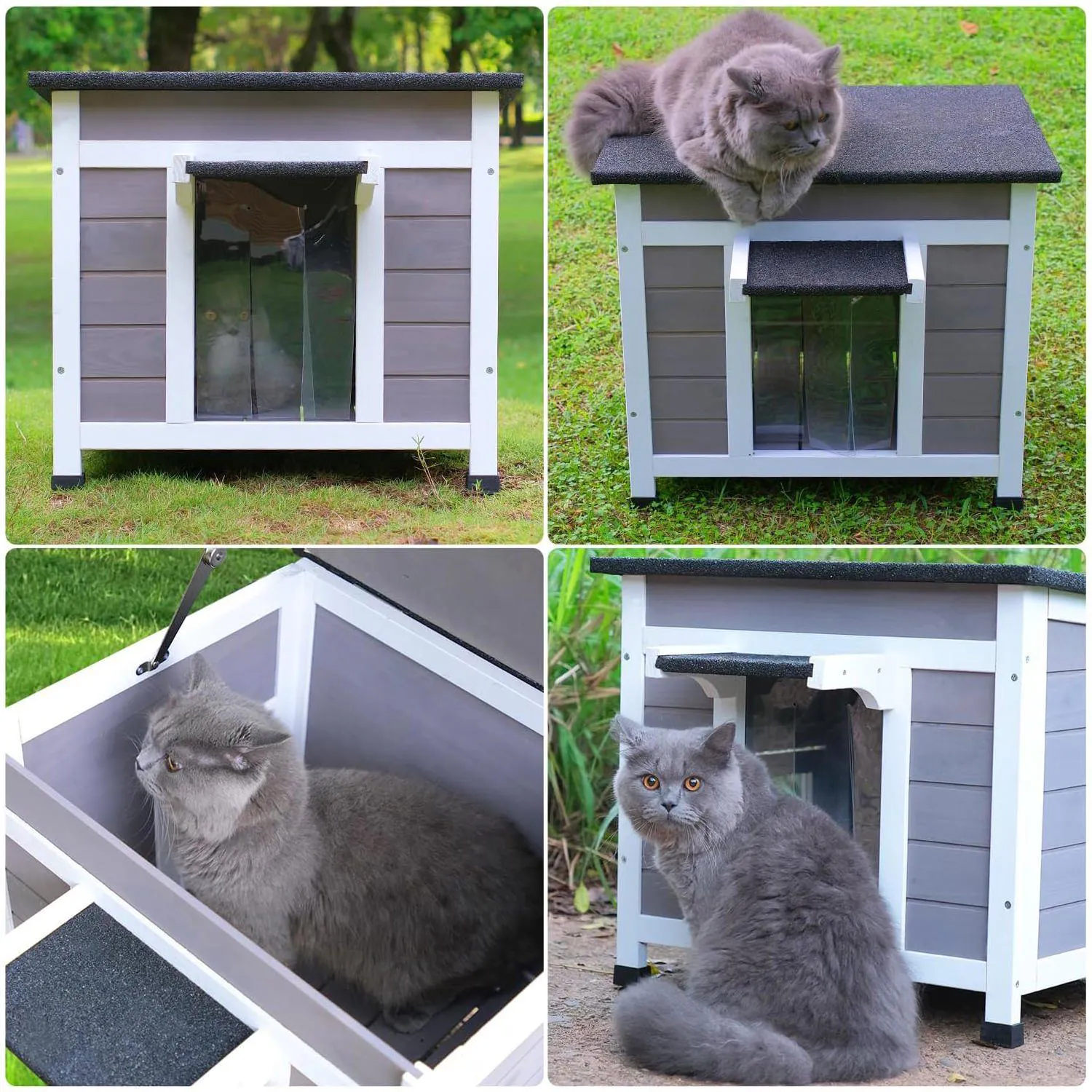 Casa de Madera para Gatos al Aire Libre con Aislamiento y Techo Impermeable