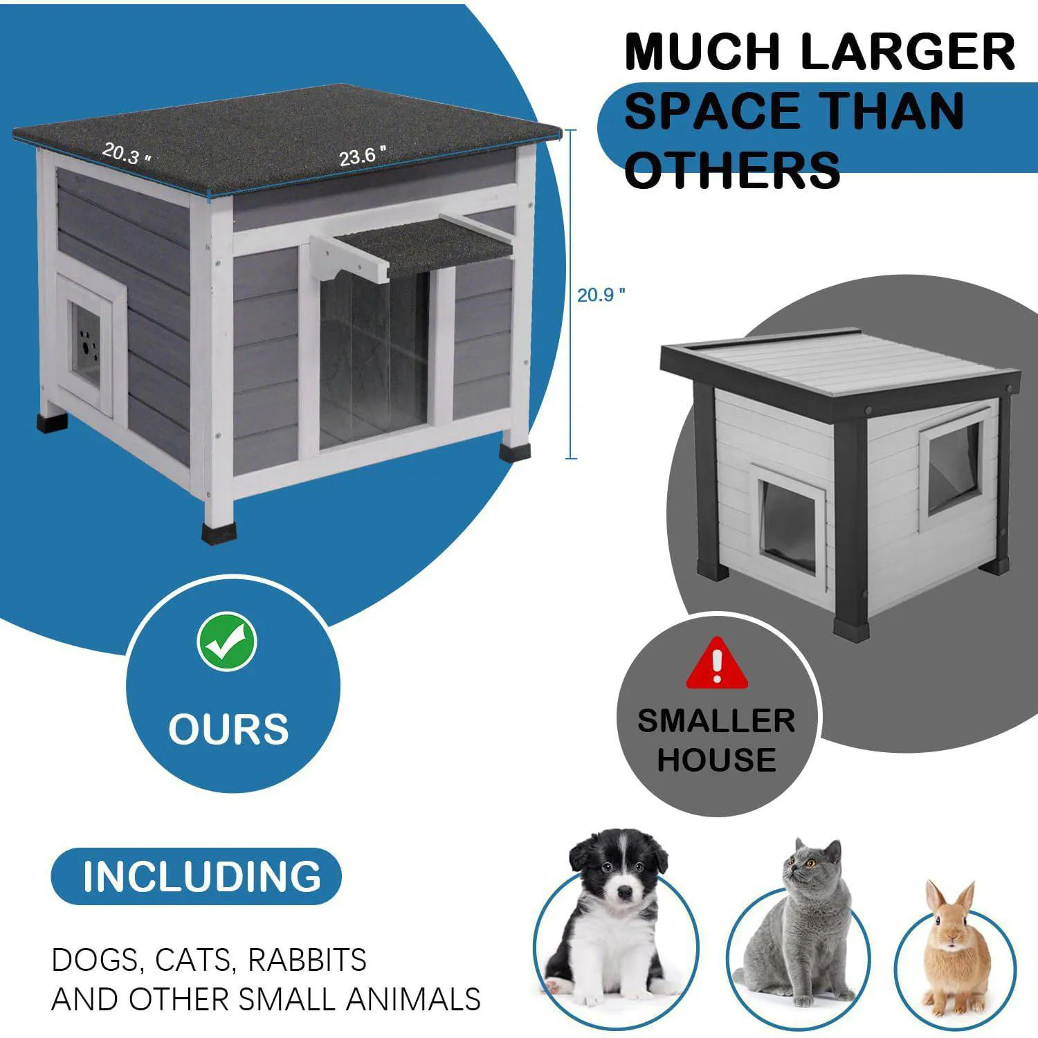 Casa de Madera para Gatos al Aire Libre con Aislamiento y Techo Impermeable 4