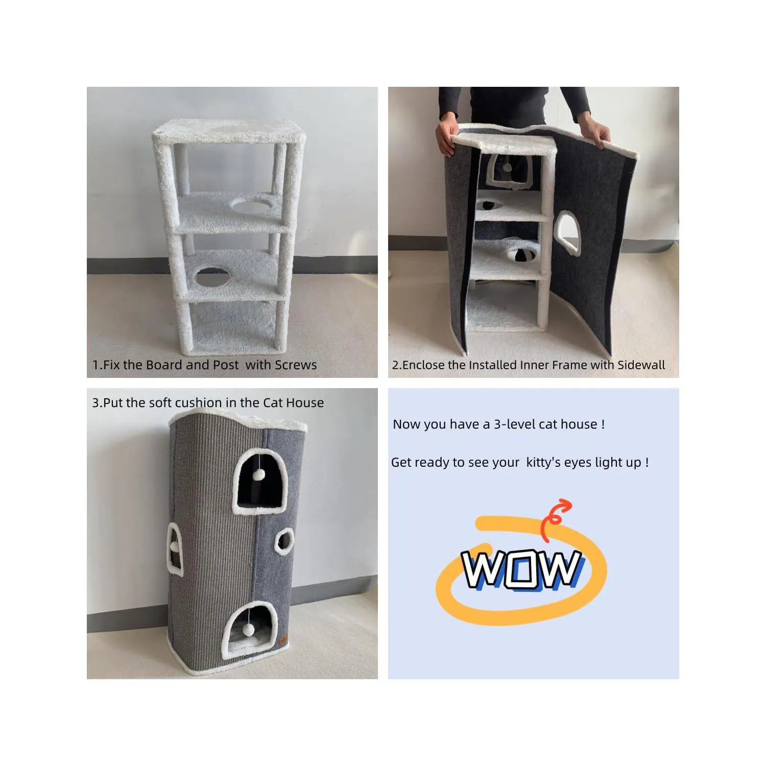 Gimnasio Para Gatos De Cuatro Niveles Con Rascador Cojines Y Cueva Escondida 4