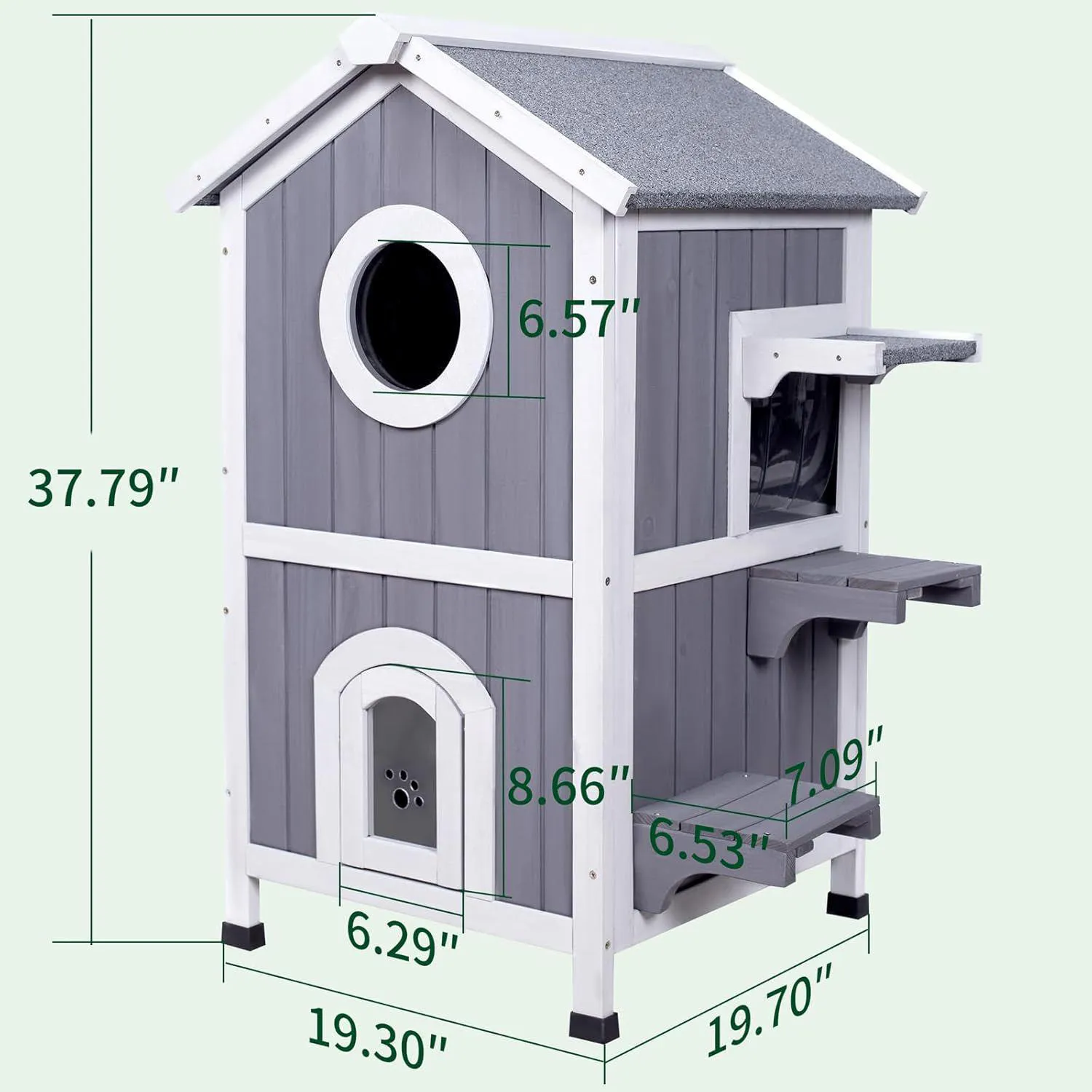 Casa Para Gatos De Madera Con Techo Abatible Dos Pisos y Balcón Exterior