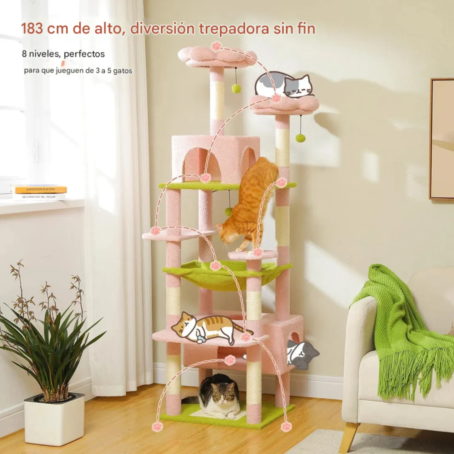 Gimnasio para Gatos Grande Pawz Road Con Rascadores Hamaca y Almohadas Rosa 7
