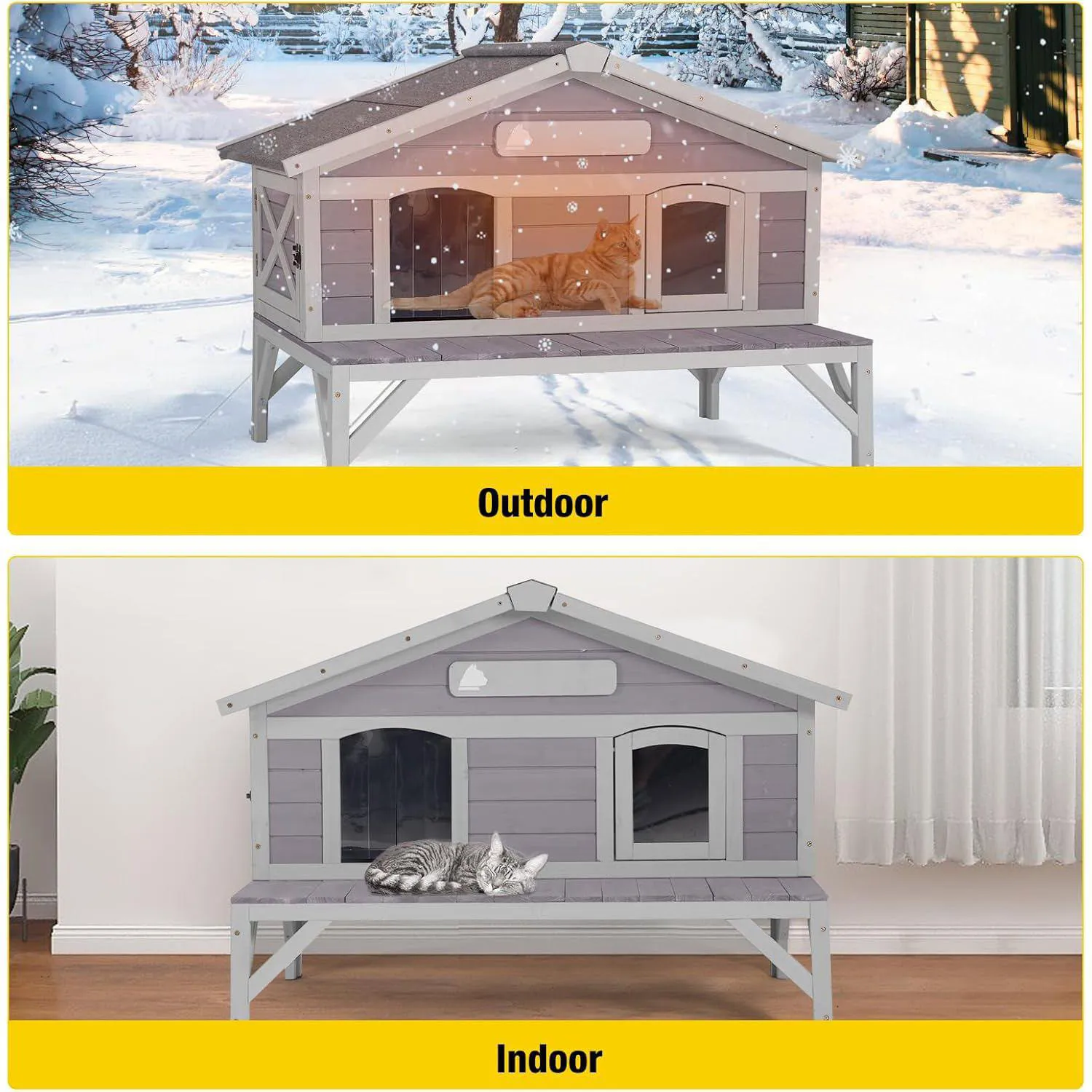 Casa Para Gatos De Exterior En Madera Con Techo Abatible Y Gran Espacio