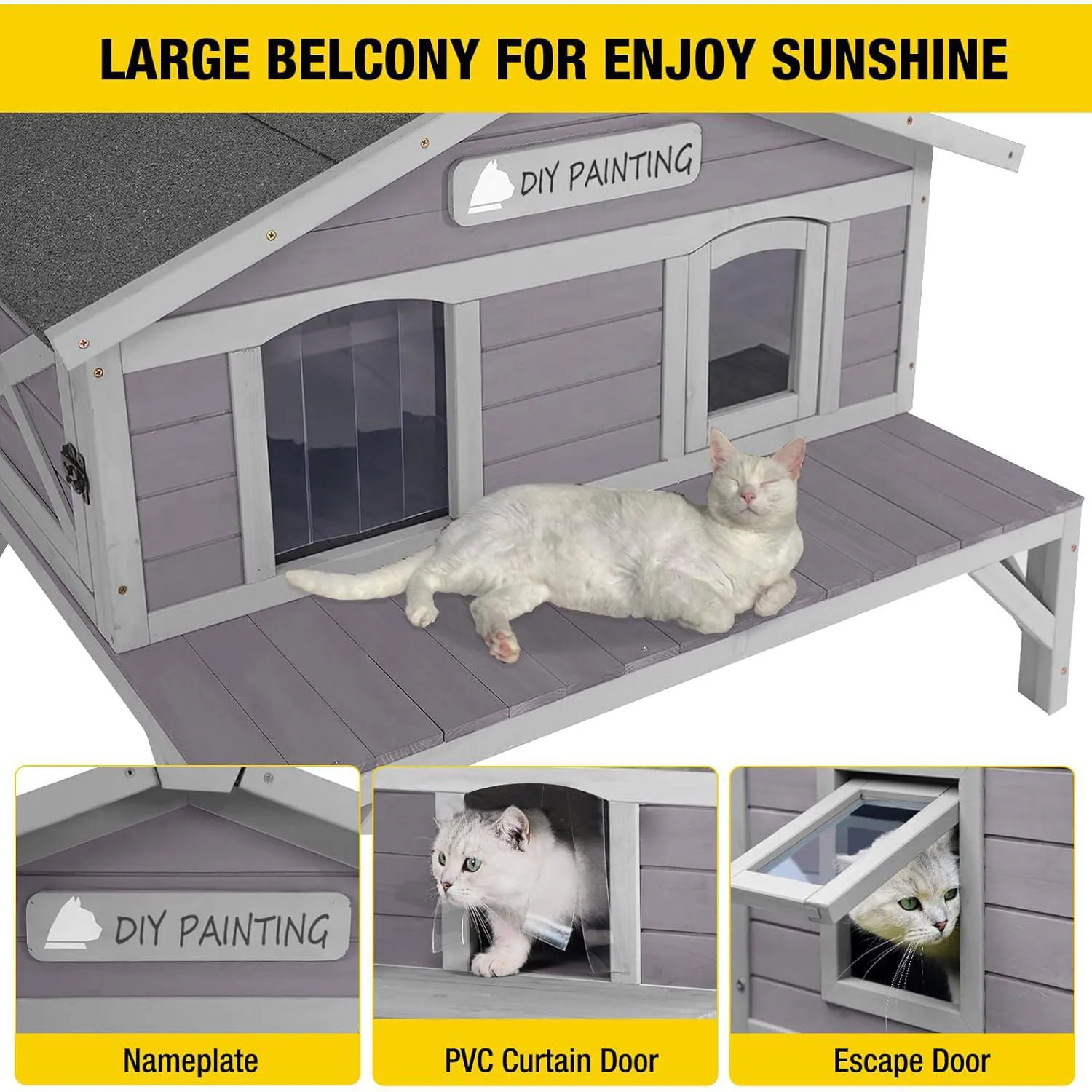 Casa Para Gatos De Exterior En Madera Con Techo Abatible Y Gran Espacio 3