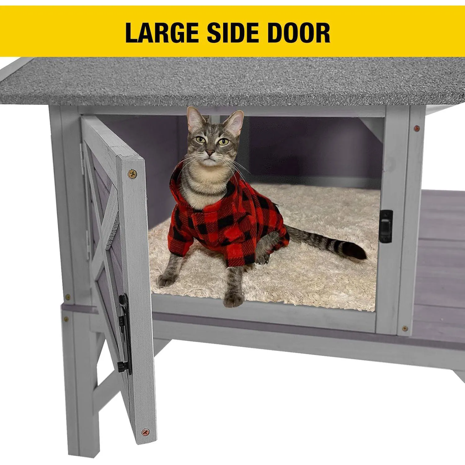 Casa Para Gatos De Exterior En Madera Con Techo Abatible Y Gran Espacio 5