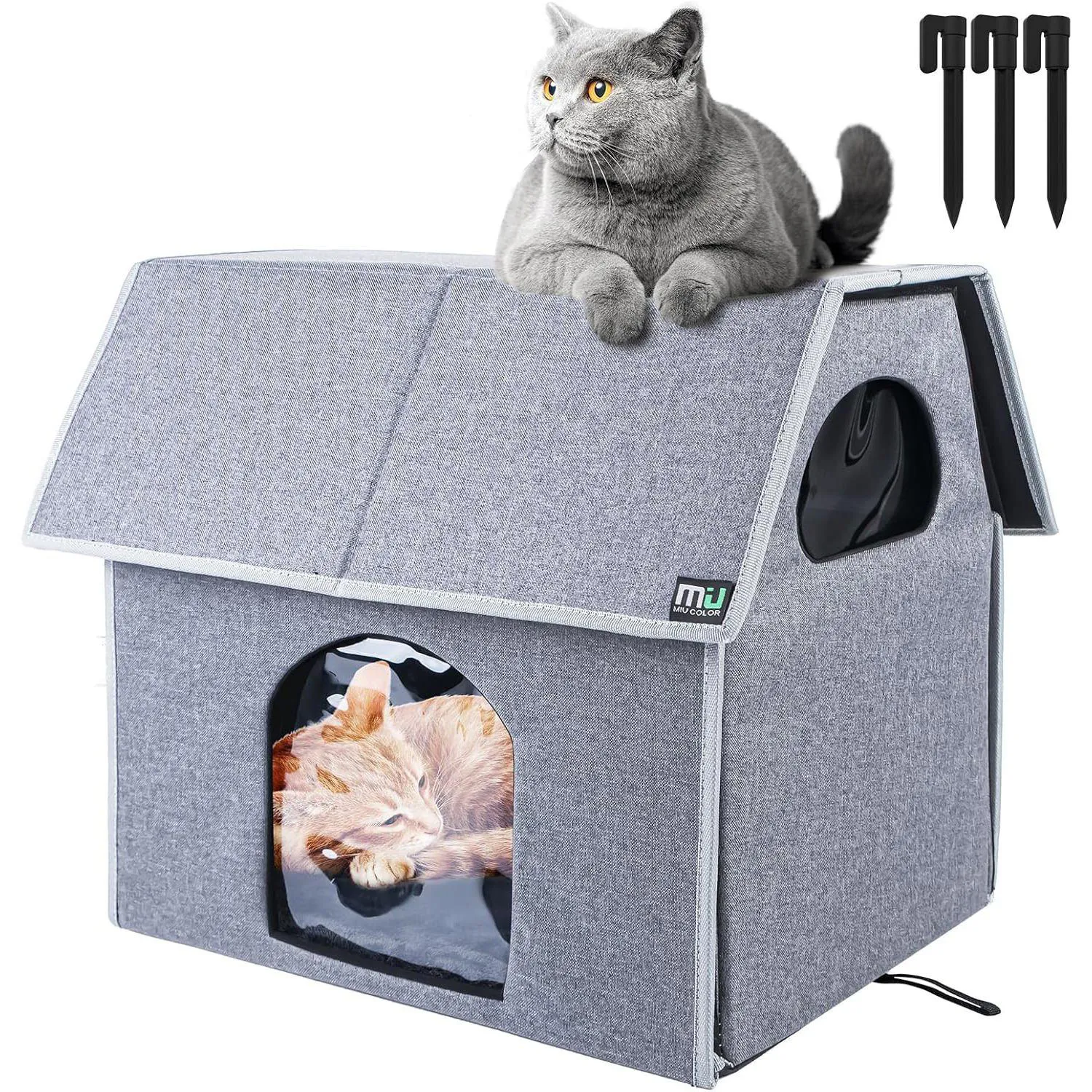Casa Para Gatos Al Aire Libre Con Cojín Reversible Impermeable
