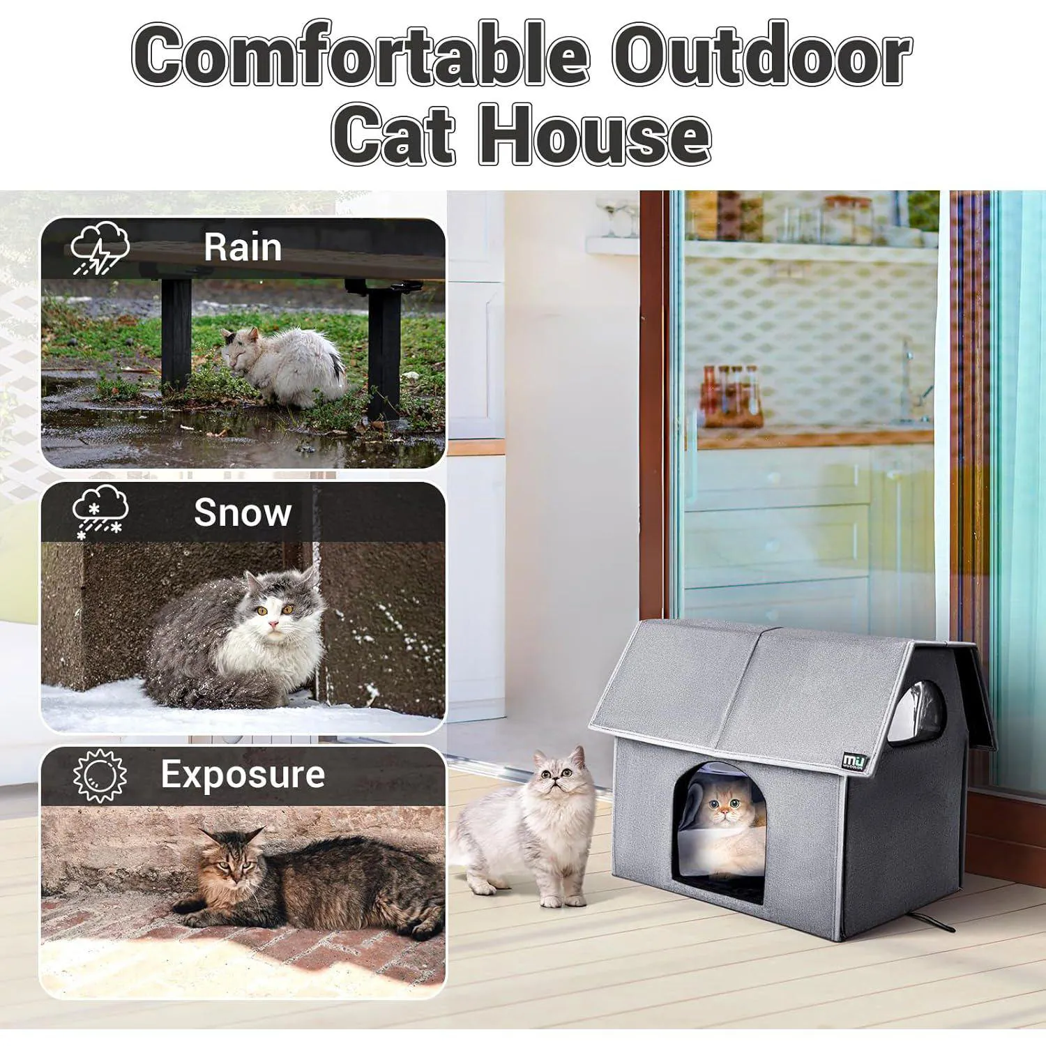 Casa Para Gatos Al Aire Libre Con Cojín Reversible Impermeable