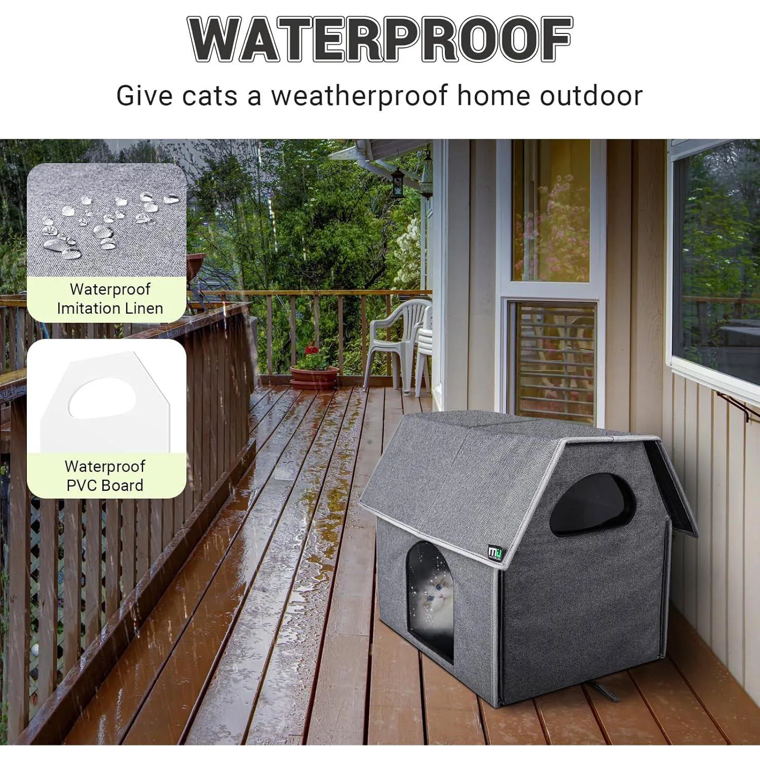 Casa Para Gatos Al Aire Libre Con Cojín Reversible Impermeable 3