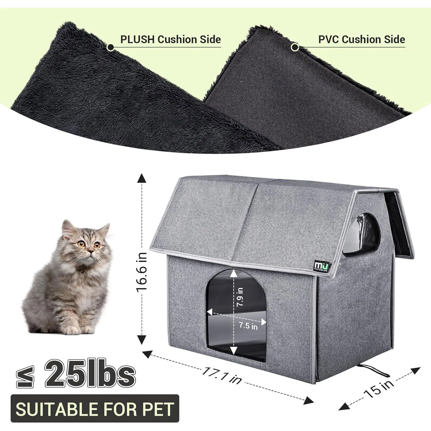 Casa Para Gatos Al Aire Libre Con Cojín Reversible Impermeable 4