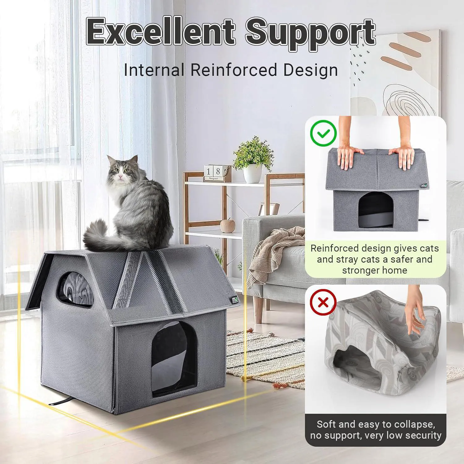Casa Para Gatos Al Aire Libre Con Cojín Reversible Impermeable 5