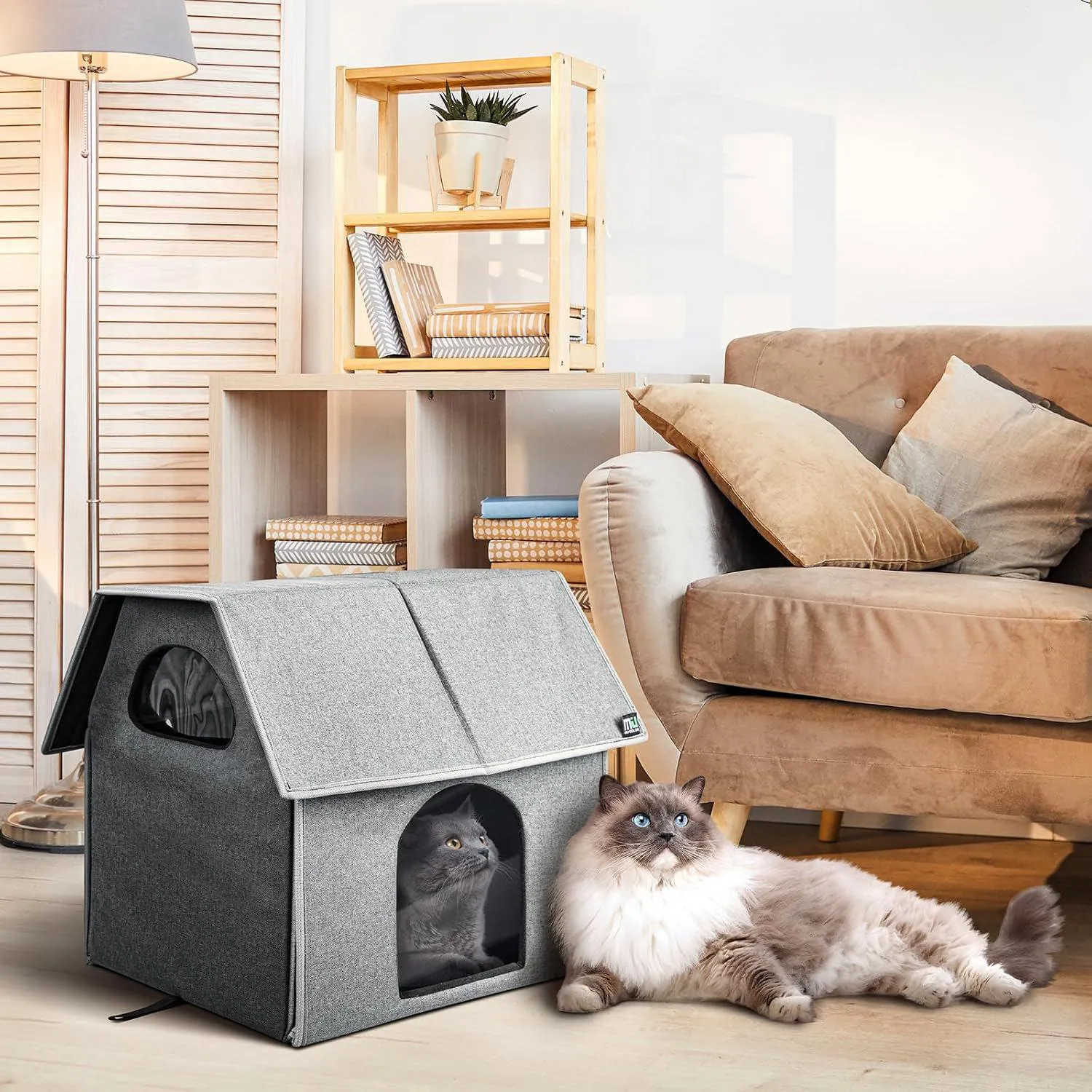 Casa Para Gatos Al Aire Libre Con Cojín Reversible Impermeable 8